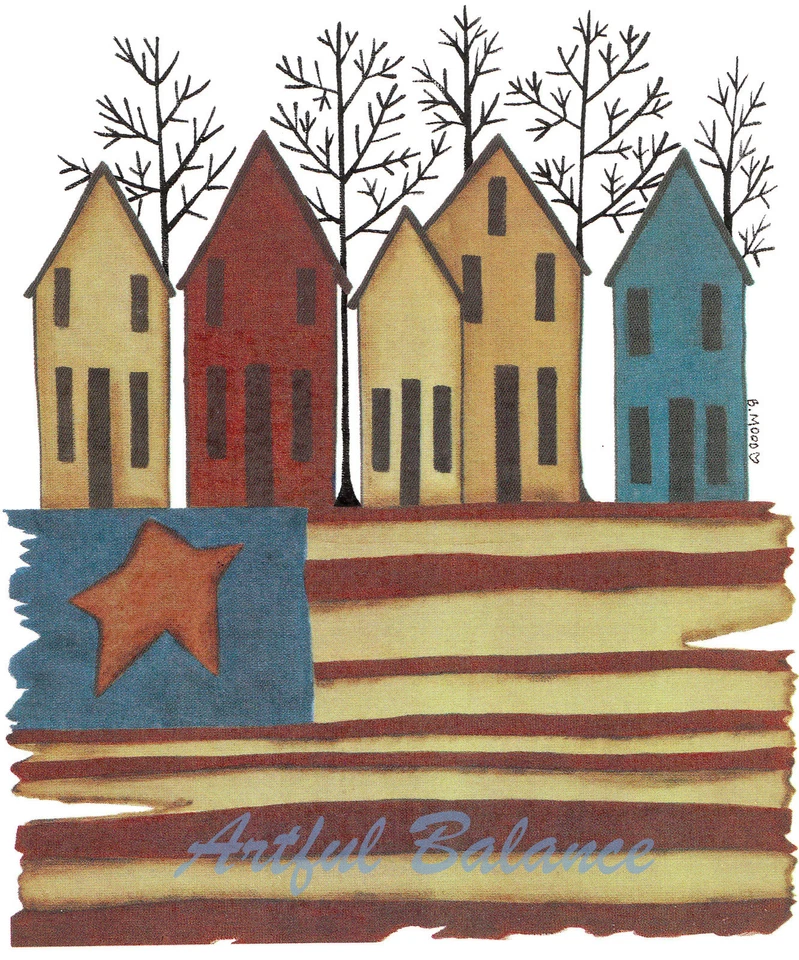 Calcomanías de cerámica patrióticas primitivas rústicas casas de fila bandera Foto 1 de 1