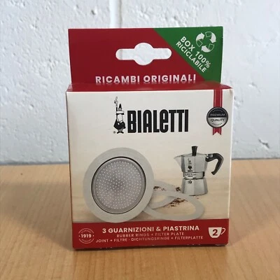Bialetti 2 tazas Moka Express Pot 1 x filtro + 3 x juntas - en caja - Hecho en Italia