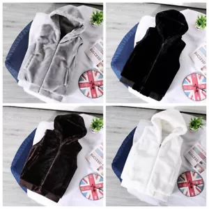 Chaleco chaleco chaleco con capucha de piel sintética para hombres chaqueta sin mangas peluda cremallera - Imagen 1 de 15