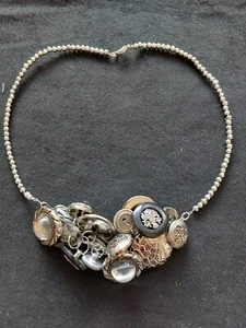 Black & Silver Chucky Button Choker Necklace Retro Boho Goth - Bild 1 von 2