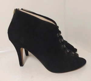 Adrienne Vittadini Gabay Pumps Black Leather Suede Peep Toe Heel Bootie 8.5M NEW - Picture 1 of 6