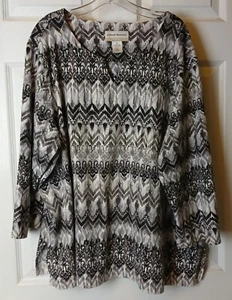 Alfred Dunner Womens 3X Floral Embellished Top Cotton & Polyester 3/4 Sleeve T21 - Picture 1 of 5