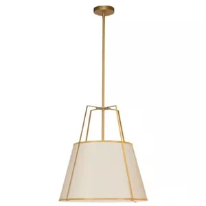 Trapezoid 3-Light Gold Frame Pendant with Cream Fabric Shade New In Open Box - Picture 1 of 1