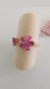 Anello Donna Argento Con Bagno Oro Giallo Fiore Con Zirconi colore rosa Laura P - Foto 1 di 3