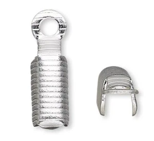100 Silver Plated Brass 8x3.5mm Bend Cord Tips with Ring Terminator with 3mm ID - Picture 1 of 2