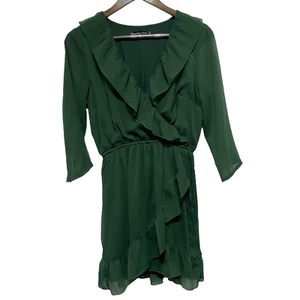 Abercrombie Fitch Kleid Damen S dunkelgrün Rüschen V-Ausschnitt transparent gefüttert Whimsigoth - Bild 1 von 10