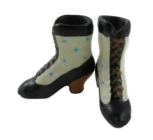 Dolls House Black Cream Victorian Boots Ladies Shoes Miniature Bedroom Accessory - Picture 1 of 8