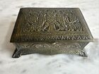 Vintage Old Cast Brass Jewelry Box Double Headed Eagle Crest Crown