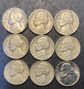 1940 x3, 1941 S, 1941, 1947, 1954, 1955, 1987-D Jefferson Nickel Lot of 9 XF - Picture 1 of 5