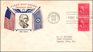 Scott 850 2 Cents Adams Fidelity FDC Unaddressed Planty Pair 850-5 - Picture 1 of 2