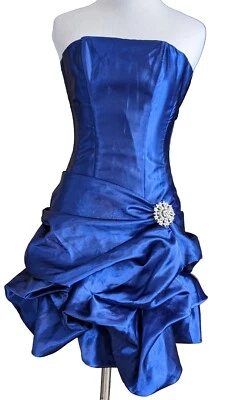 Broche Burbuja Vintage Años 90 Vestido Jessica McClintock Gunne Sax Azul Sin Tirantes Foto 1 de 4