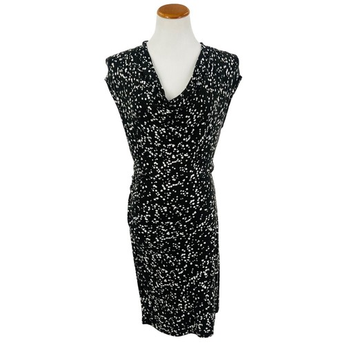 Abito MICHAEL Michael Kors marrone e bianco a pois schizzati scollo a cappuccio increspato