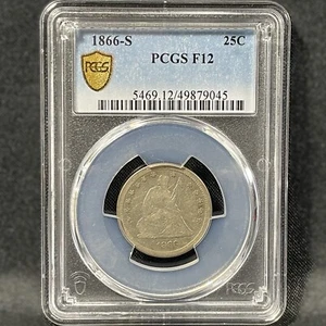 1866-S 25c Seated Liberty Quarter San Francisco Scarce Fine PCGS F 12 - Picture 1 of 5