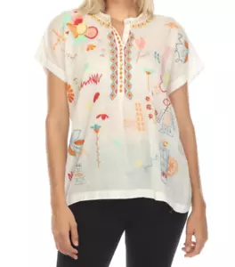 Sale!!!Johnny Was Biya Lemona Embroidered Short Sleeve Blouse Boho Chic B10523-4 - Picture 1 of 10