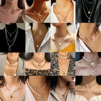 Fashion Boho Multi-layer Chain Pendant Crystal Choker Women Necklace Jewellery