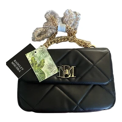 Bolso Bandolera Badgley Mischka Mujer Negro Cadena Grande Diamante Acolchado Foto 1 de 2
