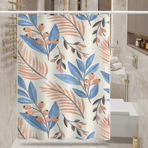 Blue and Pink Flowers Shower Curtain Modern Boho Bathroom Decor Polyester - Picture 1 of 6