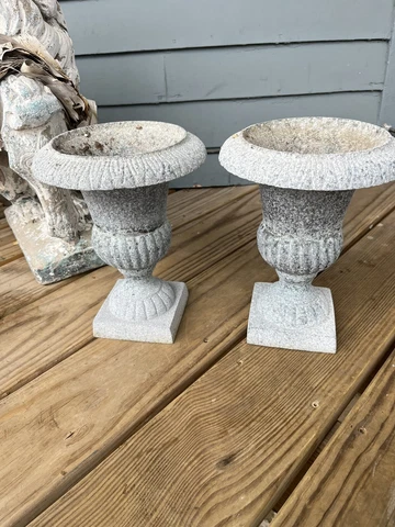 Pair Vintage Victorian Cast Iron Garden Yard Urn Planters Architectural 10” Cover