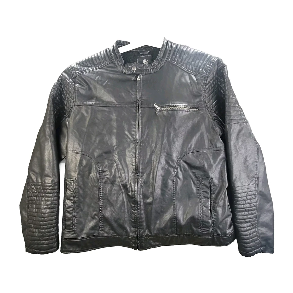 Chaqueta de Motocicleta Rock & Republic Cuero Negro Para Hombre 2XL Imitación Cremallera Completa Motociclista Foto 1 de 4