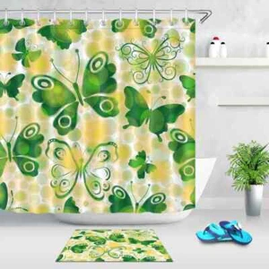 Revestimiento de cortina de ducha de poliéster impermeable de mariposa verde resistente al agua - Imagen 1 de 8