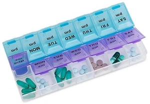 Large Compartment Pill Box 7 Day Medicine Storage Organizer Container Case AM PM - Picture 1 of 4
