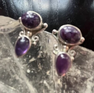 Sterling Silver Sajen Amethyst & Charoite Earrings - Picture 1 of 8