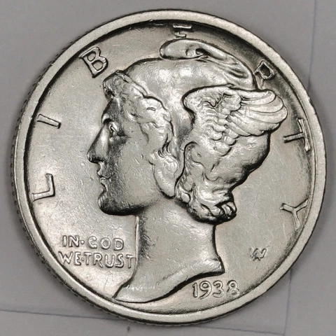 1938-s Mercury Head Dime.  AU. Inventory I.  176963 Cover