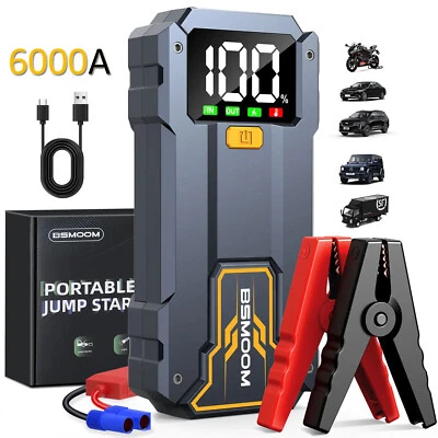 BSMOOM 6000A Car Jump Starter Auto Battery Booster LED Power Bank Pack USB Charger