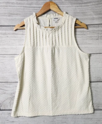 J. Blusa Camisa Top Mediana Off White Punto Suizo Cuello Alto Sin Mangas Nueva con Etiquetas Foto 1 de 4