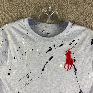Neu mit Etikett Polo Ralph Lauren T-Shirt Junge Large (14-16) blau gespritzt großes Pony Rundhalsausschnitt - Bild 1 von 12