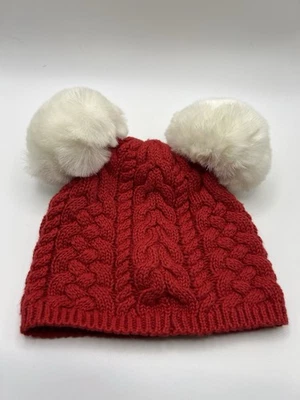 babyGap Baby Red Cable Knit Beanie Hat | Faux Fur Pom Ears | Winter Holiday - Image 1 of 4