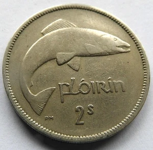 Irish 1955 2s Shilling Coin 1st Mint Year Ireland Salmon Harp EIRE Florin - Picture 1 of 2