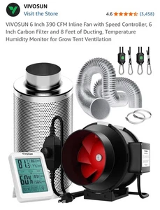 VIVOSUN 6 Inch Inline Fan kit w/ Speed Controller Carbon Filter & Ducting - New! - Picture 1 of 8
