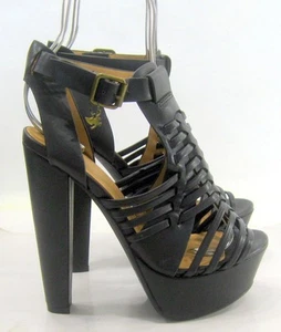 Negro 6" Alto Bloque Tacón Correa Tobillo 1.5" PLATAFORMA Puntera Abierta Zapatos MUJERES Talla 7 - Imagen 1 de 6
