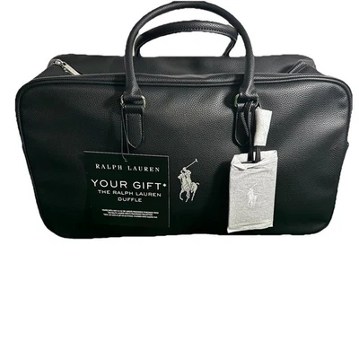 Ralph Lauren Polo Fragrances Black Faux Leather Duffle Bag Gym Weekender Bag NWT - Image 1 of 4