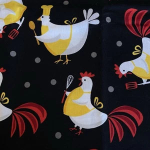 Metro Market Black Polka Dot Rooster Chef Cooking Ellen Krans 1.5 Yards - Picture 1 of 3