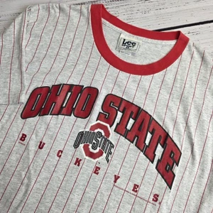 Lee Sports Nutmeg Ohio State Buckeyes Vintage Shirt Large Gray Red Pinstripe - Picture 1 of 14