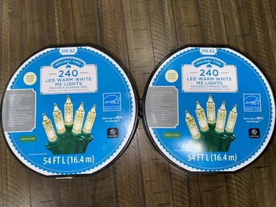 2 x HOLIDAY TIME 240 ct. LED Warm White M5 Christmas Lights Green Wire 54 Ft - Image 1 of 4