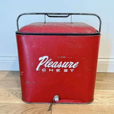 Abridor de botellas de metal vintage retro años 50 rojo placer cofre enfriador de refrescos de hielo Foto 1 de 4