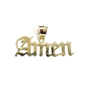New 10k yellow Gold AMEN word Pendant charm polished shiny fine jewelry 2.5g - Picture 1 of 12