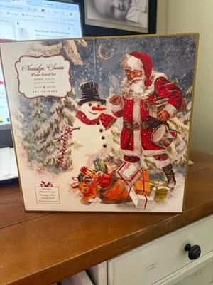 Pottery Barn Nostalgic Santa Winter Forest Dinner Plates set of 4 - Image 1 of 2