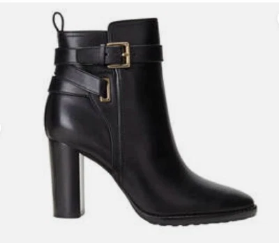 Lauren Ralph Lauren Madisyn Cuero Pulido Tacón Apilado Botines Talla 7 Foto 1 de 4