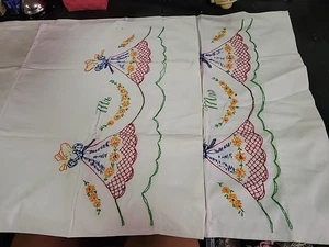 Lot Of 2 Vintage MCM embroidered Pillowcases Mr Mrs ladies - Picture 1 of 6