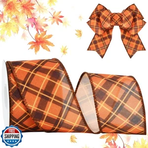 Cinta de borde con cable de otoño de Acción de Gracias RIBBOOO, 2,5 pulgadas 10 yardas café naranja L - Imagen 1 de 5