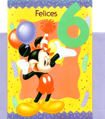 Tarjeta de felicitación española Disney feliz 6º sexto cumpleaños cumpliendo 6 años Mickey Gibson Foto 1 de 3