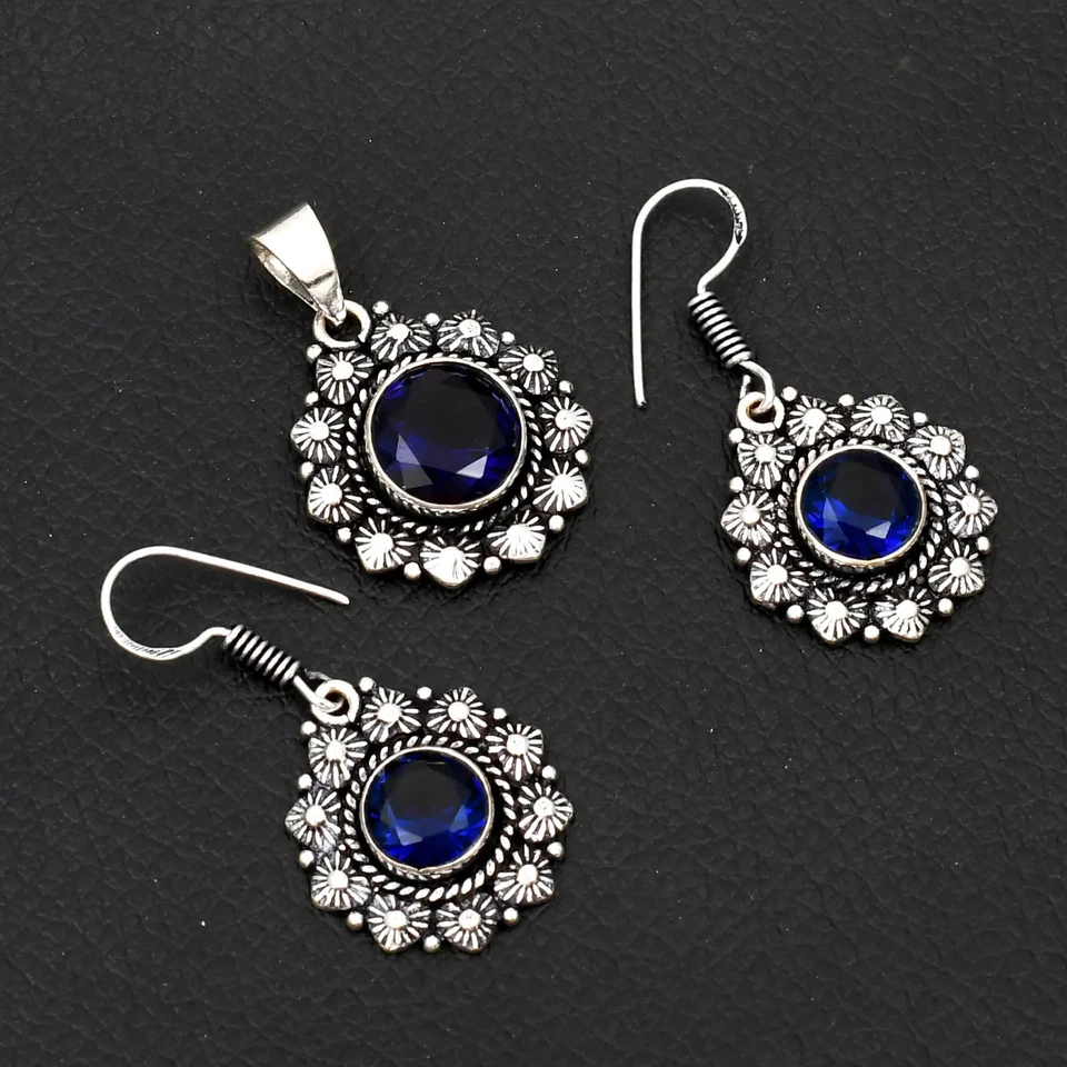 Tanzanite Gemstone Handmade Pendant+Earring Jewelry For Christmas 1.24" AP-17131 - Image 1 of 1