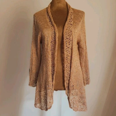 Cárdigan Abierto Suéter Tejido Crochet Dressbarn Talla M Marrón Ligero Neutro  Foto 1 de 4