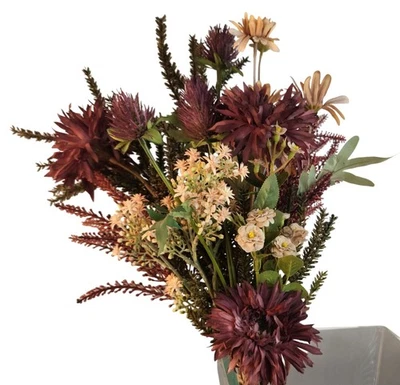 Hand Tied Artificial Flower Bouquet With Burgundy Purple Cream and Green Tones - Image 1 of 4