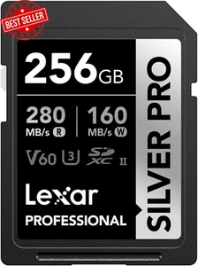 Silver PRO SD Card 256GB, UHS-II SD Memory Card, V60, U3, C10, up to 280Mb/S Rea - Picture 1 of 12