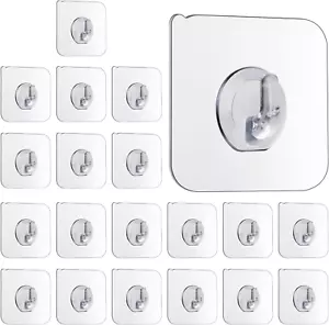 20PCS Self Adhesive Hooks Transparent Stick on Hooks Bathroom Wall Hooks Heavy D - Picture 1 of 12